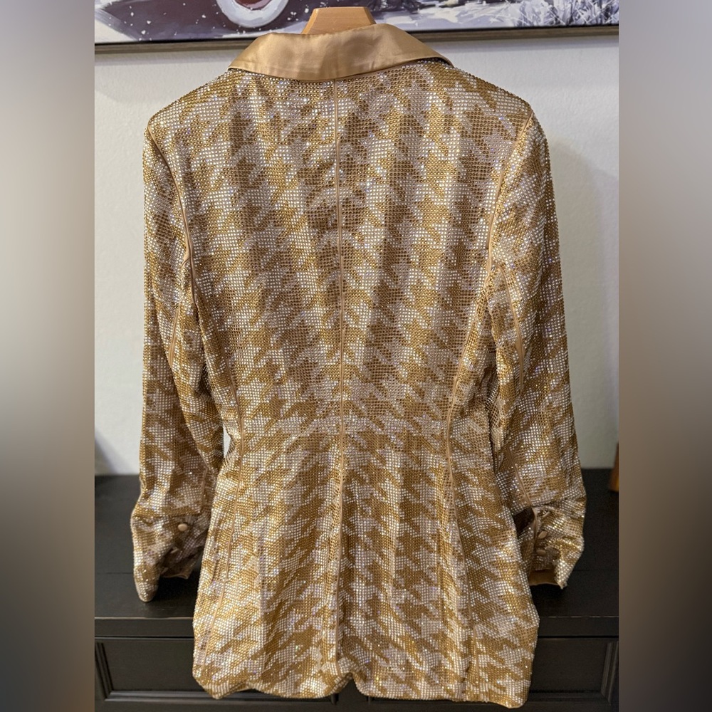Retrofete Jules Embelished Blazer Mini Dress XS Gold Sequin Houndstooth - Picture 6 of 7